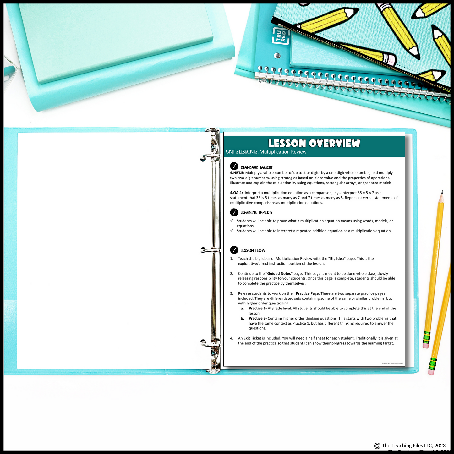 Multiplication Review 4th Grade Math Guided Notes Lesson CCSS-Aligned