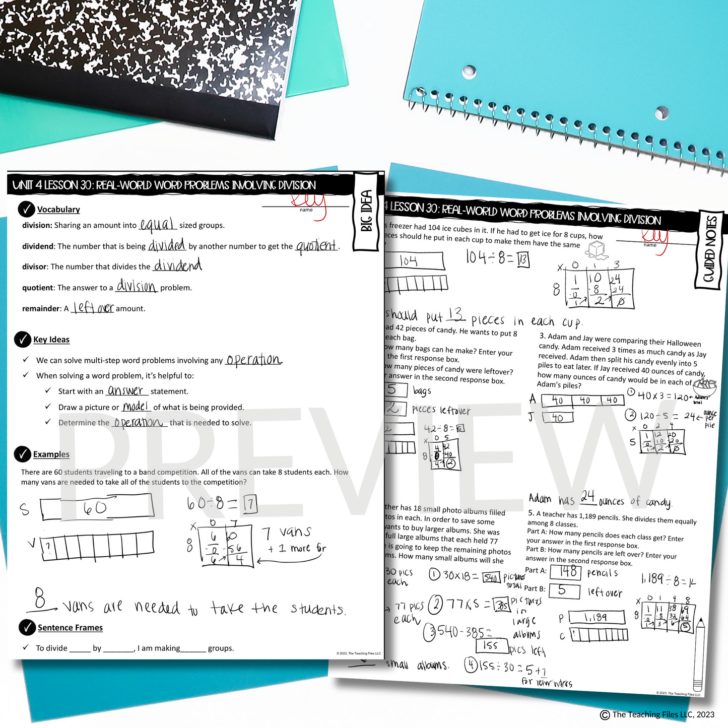 Division Word Problems 4th Grade Math Guided Notes Lesson CCSS-Aligned