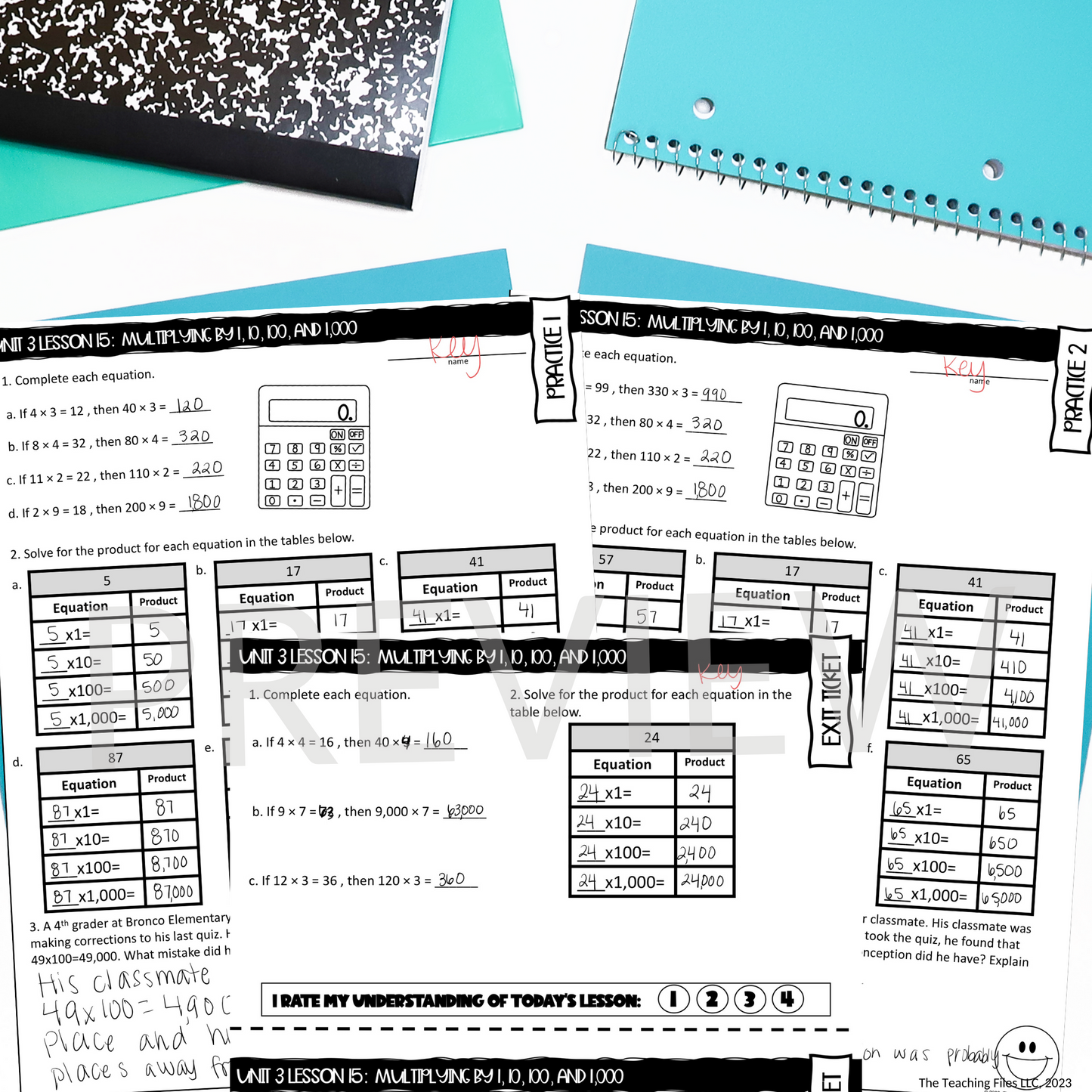 Multiplying By 1 10 100 and 1000 Guided Notes Lesson 4th Grade Math CCSS-Aligned