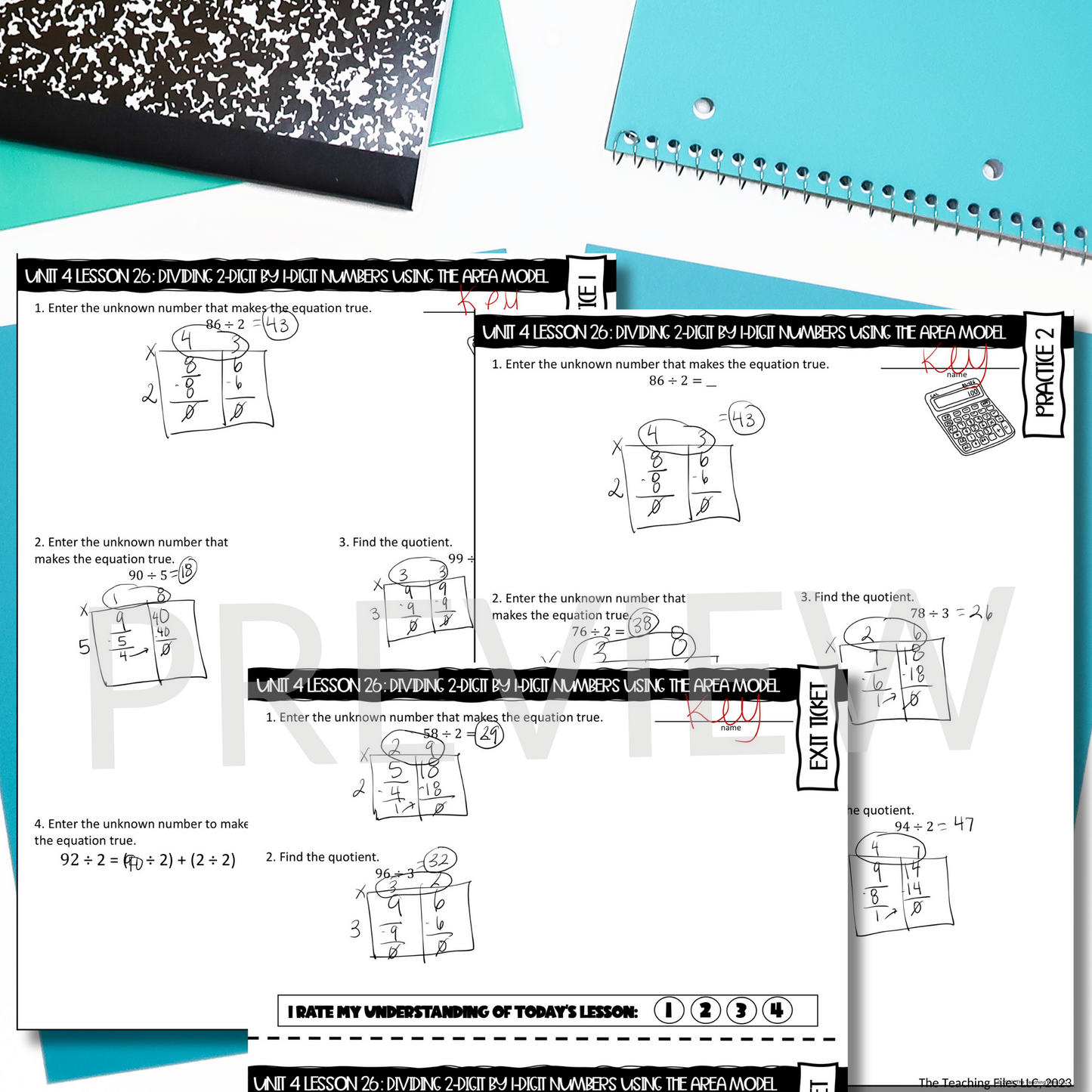 2-Digit by 1-Digit Division Using Area Models Guided Notes Lesson 4th Grade Math CCSS-Aligned