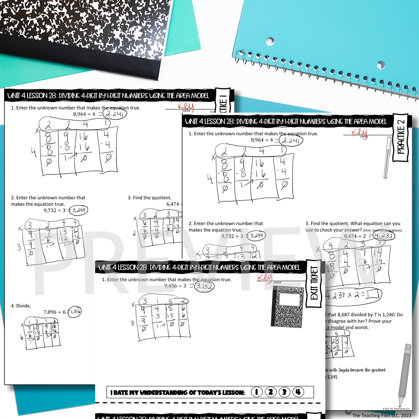 4-Digit by 1-Digit Division Using Area Models 4th Grade Math Guided Notes Lesson CCSS-Aligned