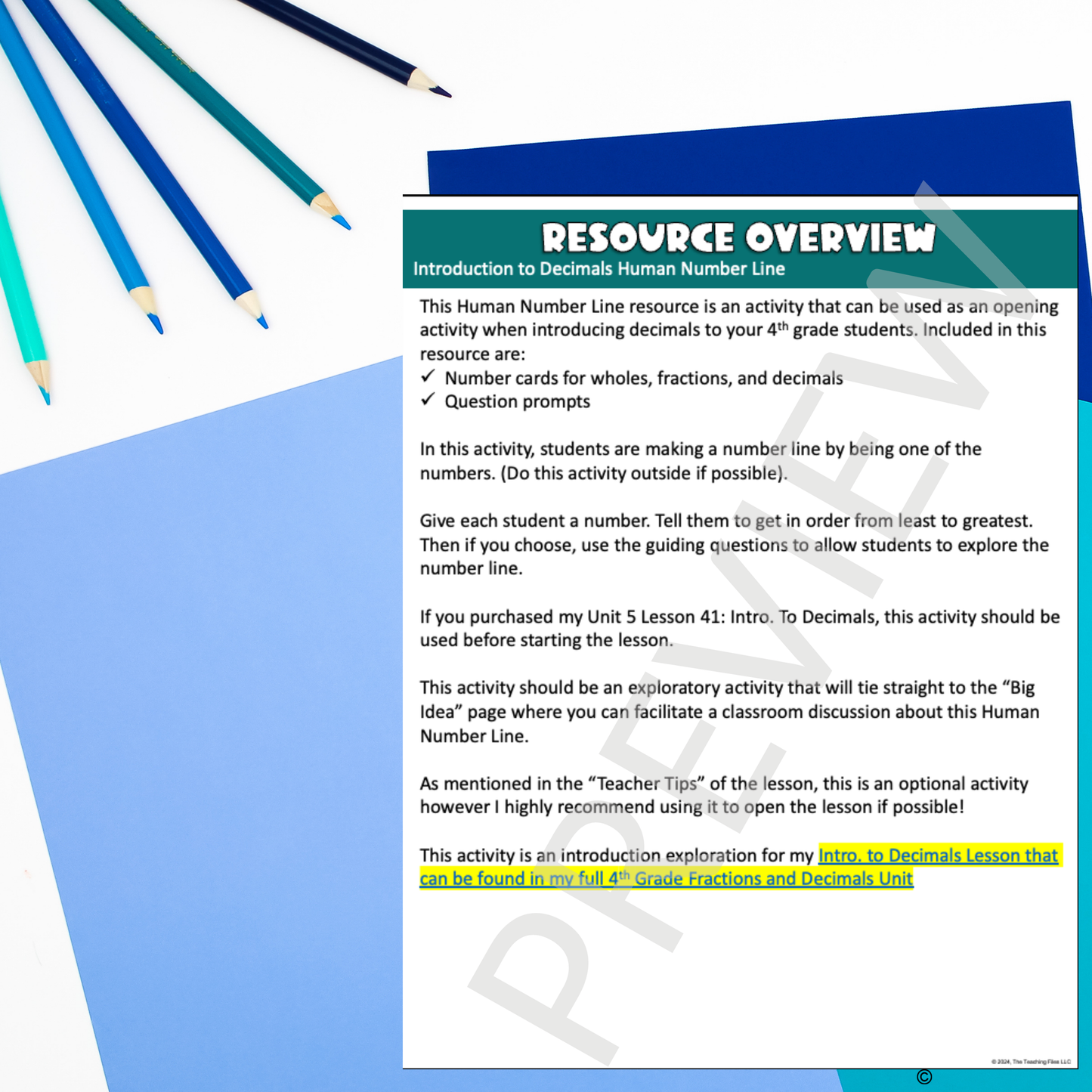 Introduction to Decimals Human Number Line Freebie