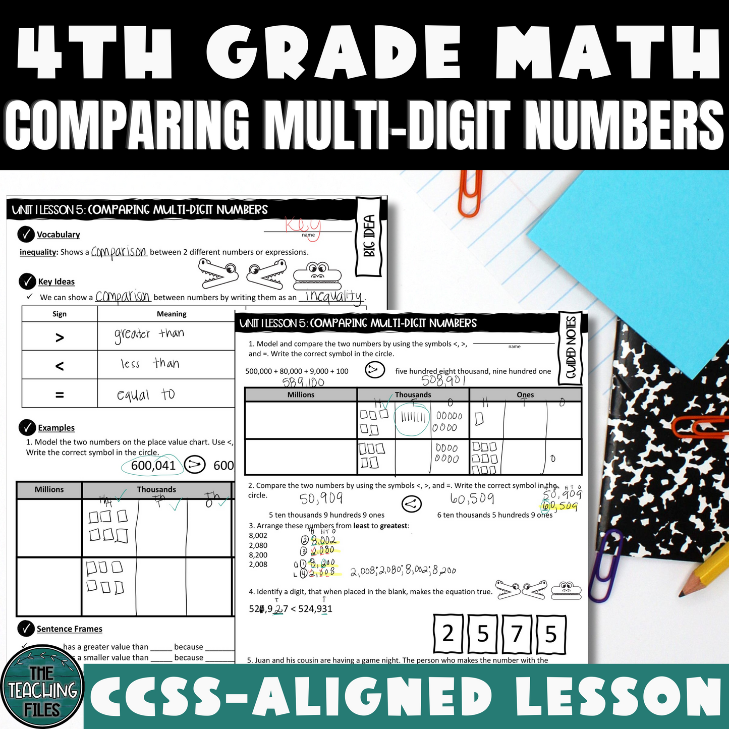 Comparing Multi-Digit Numbers 4th Grade Math Guided Notes CCSS-Aligned