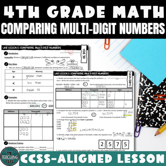 Comparing Multi-Digit Numbers 4th Grade Math Guided Notes CCSS-Aligned