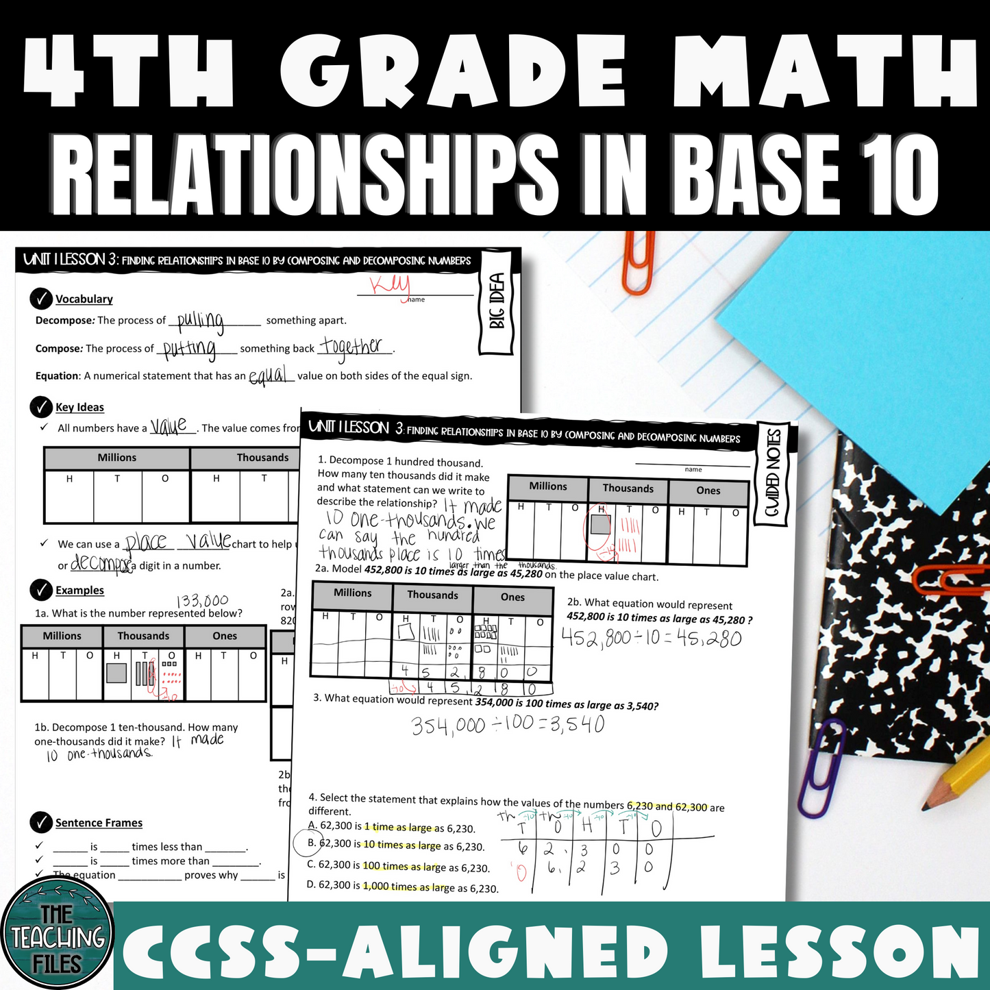 Relationships in Base 10 Guided Notes 4th Grade Math CCSS-Aligned