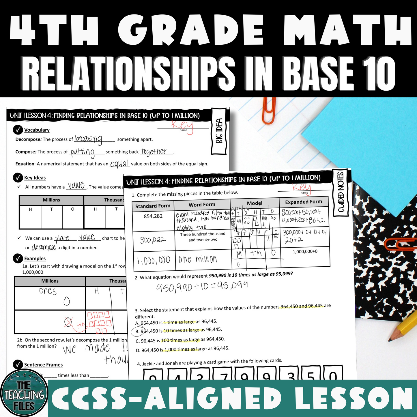 Relationships in Base 10 Guided Notes 4th Grade Math CCSS-Aligned