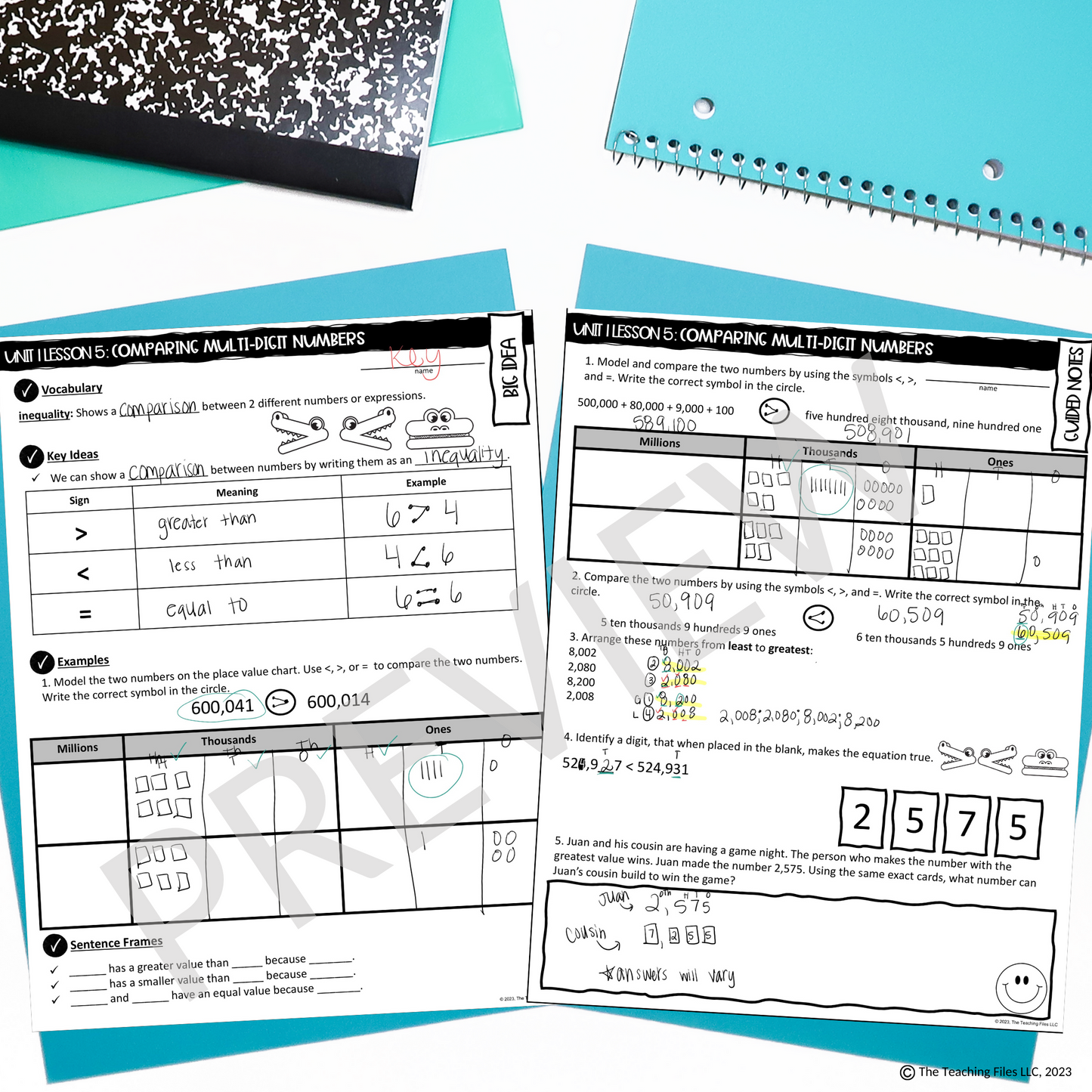 Comparing Multi-Digit Numbers 4th Grade Math Guided Notes CCSS-Aligned