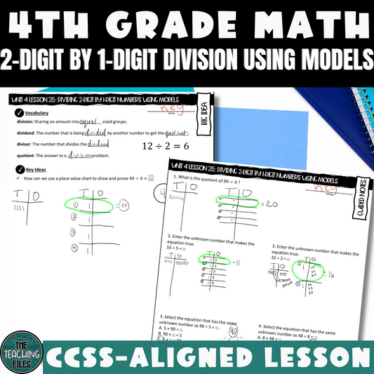 Modeling 2-Digit by 1-Digit Division | 4th Grade Math Guided Notes Lesson | CCSS-Aligned