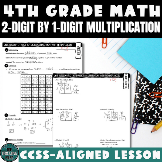 2-Digit by 1-Digit Multiplication | 4th Grade Math Guided Notes Lesson | CCSS-Aligned