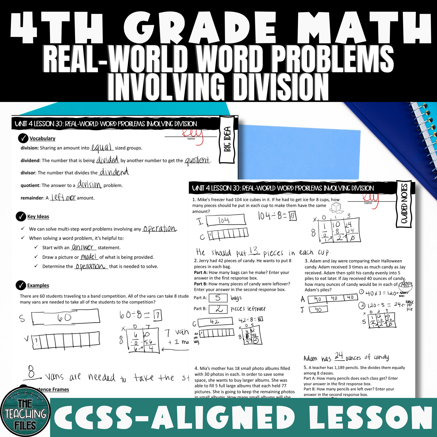 Division Word Problems 4th Grade Math Guided Notes Lesson  CCSS-Aligned