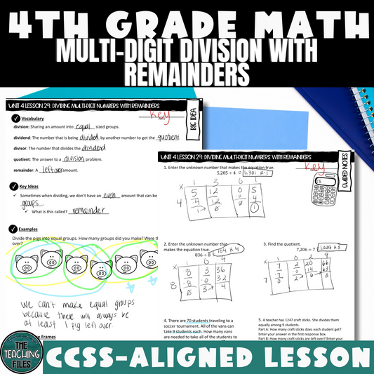 Multi-Digit Division with Remainders | 4th Grade Math Guided Notes Lesson | CCSS-Aligned