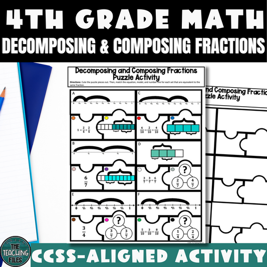 Decomposing and Composing Fractions 4th Grade Math Activity CCSS-Aligned