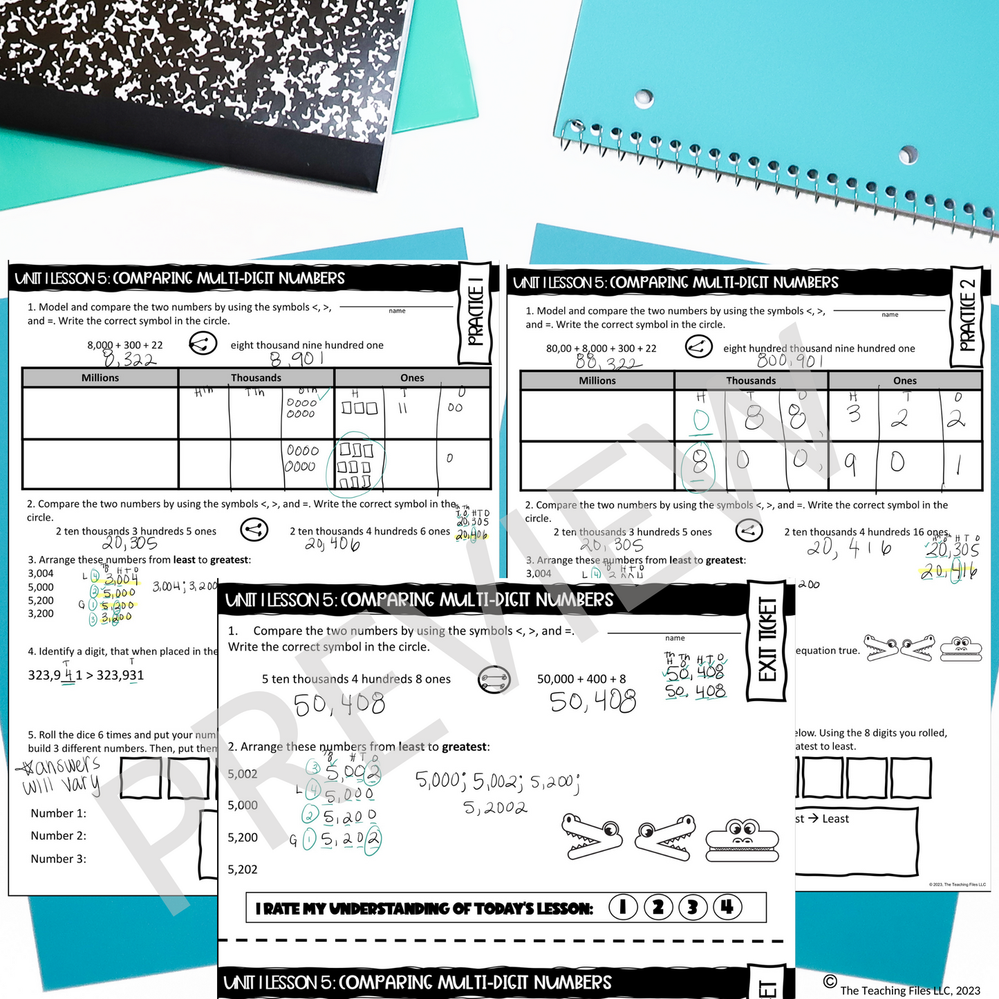 Comparing Multi-Digit Numbers 4th Grade Math Guided Notes CCSS-Aligned