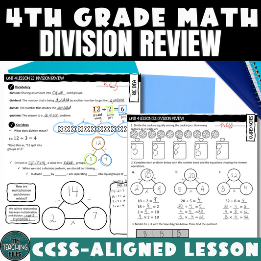 Division Review from 3rd Grade 4th Grade Math Guided Notes Lesson CCSS-Aligned