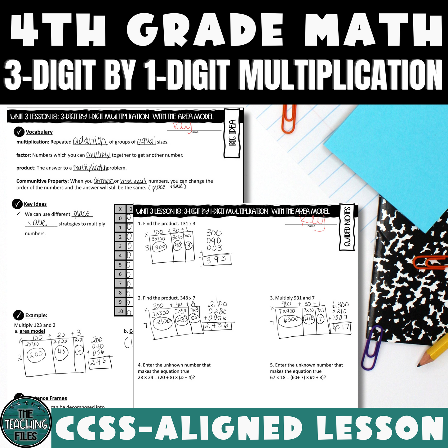3-Digit by 1-Digit Multiplication | 4th Grade Math Guided Notes Lesson | CCSS-Aligned