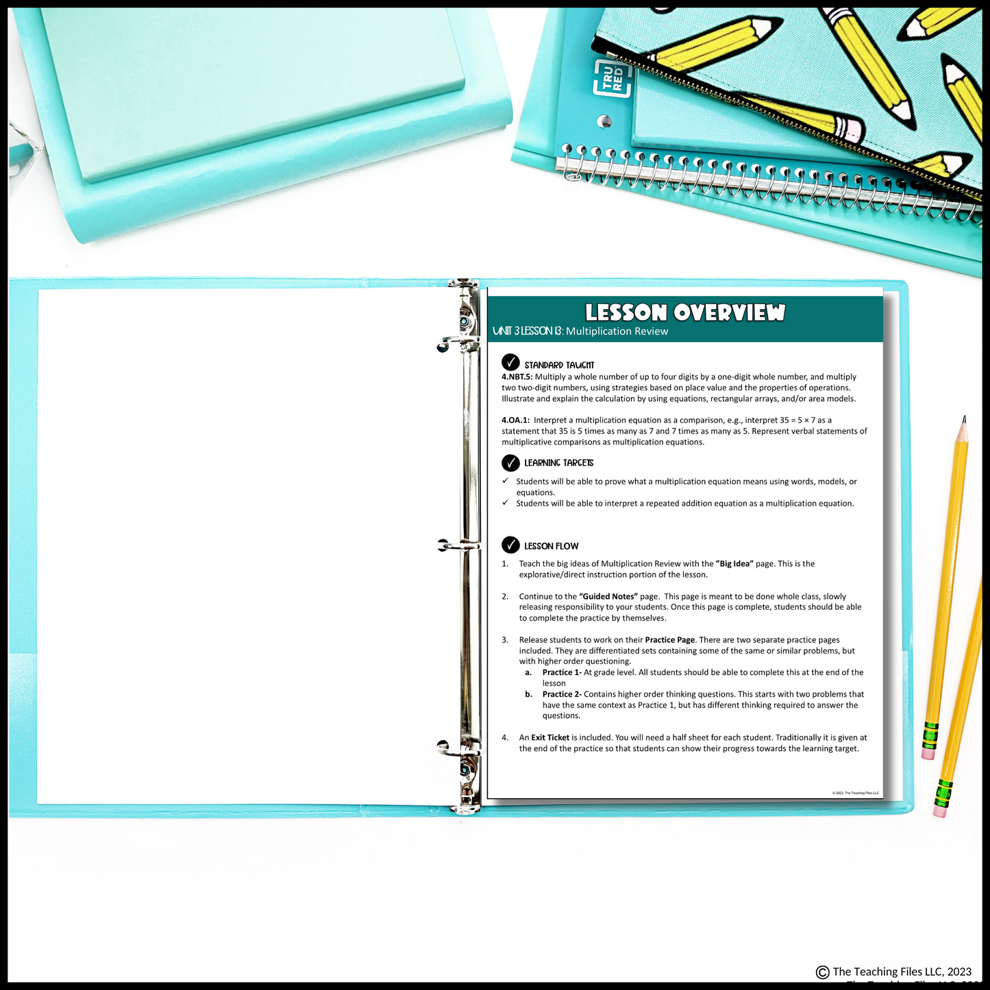 Multiplication Review 4th Grade Math Guided Notes Lesson  CCSS-Aligned