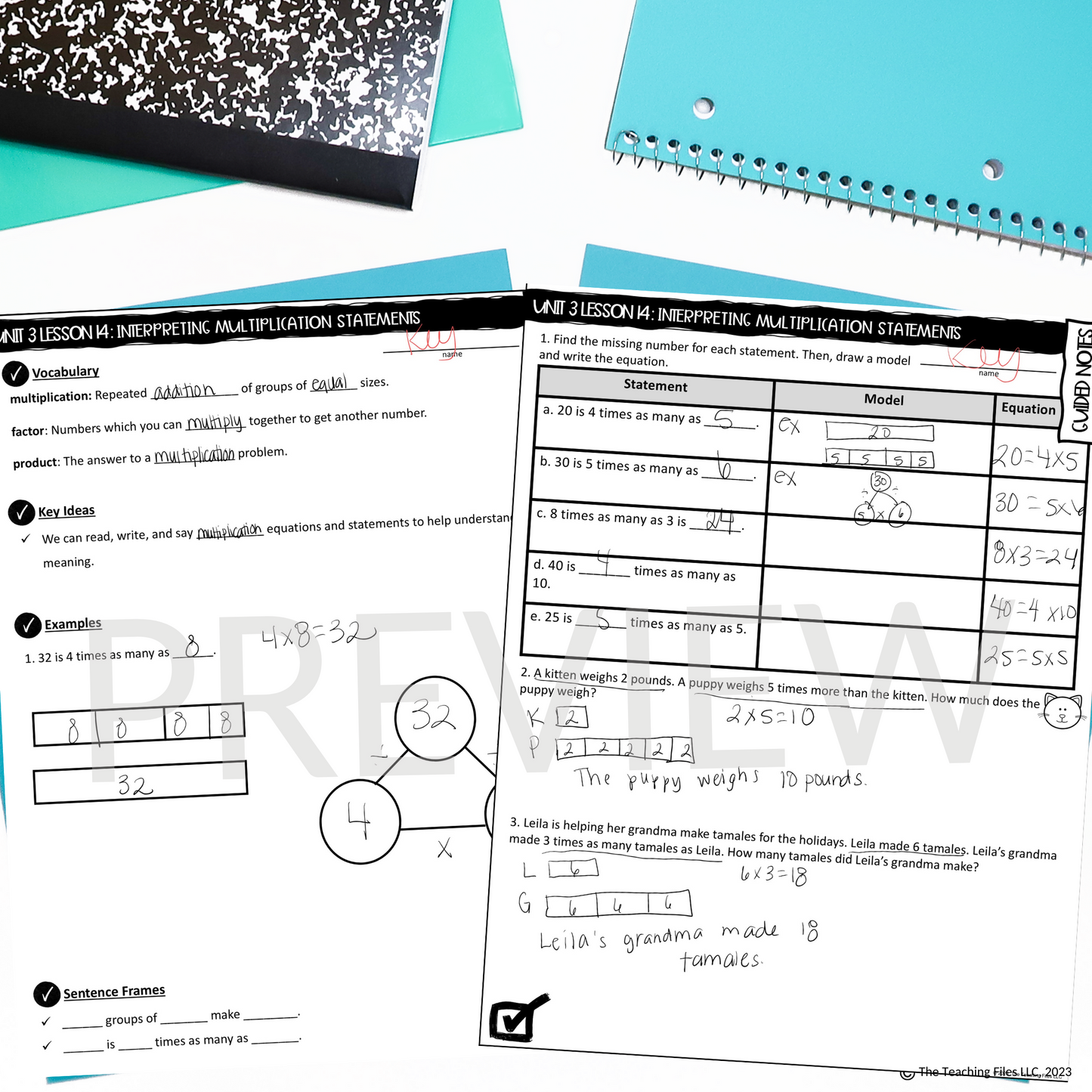 Interpreting Multiplication Statements 4th Grade Math Guided Notes Lesson CCSS-Aligned