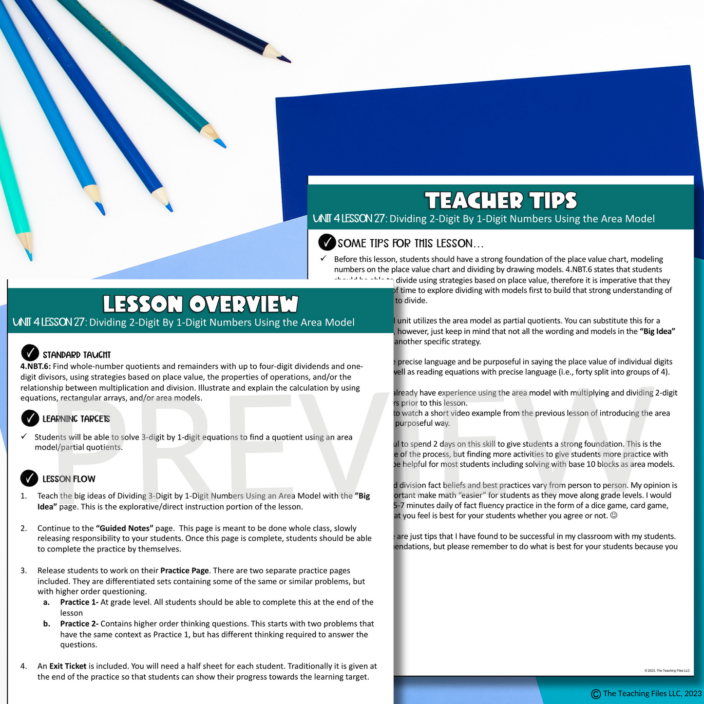 3-Digit by 1-Digit Division Using Area Models 4th Grade Math Guided Notes Lesson CCSS-Aligned