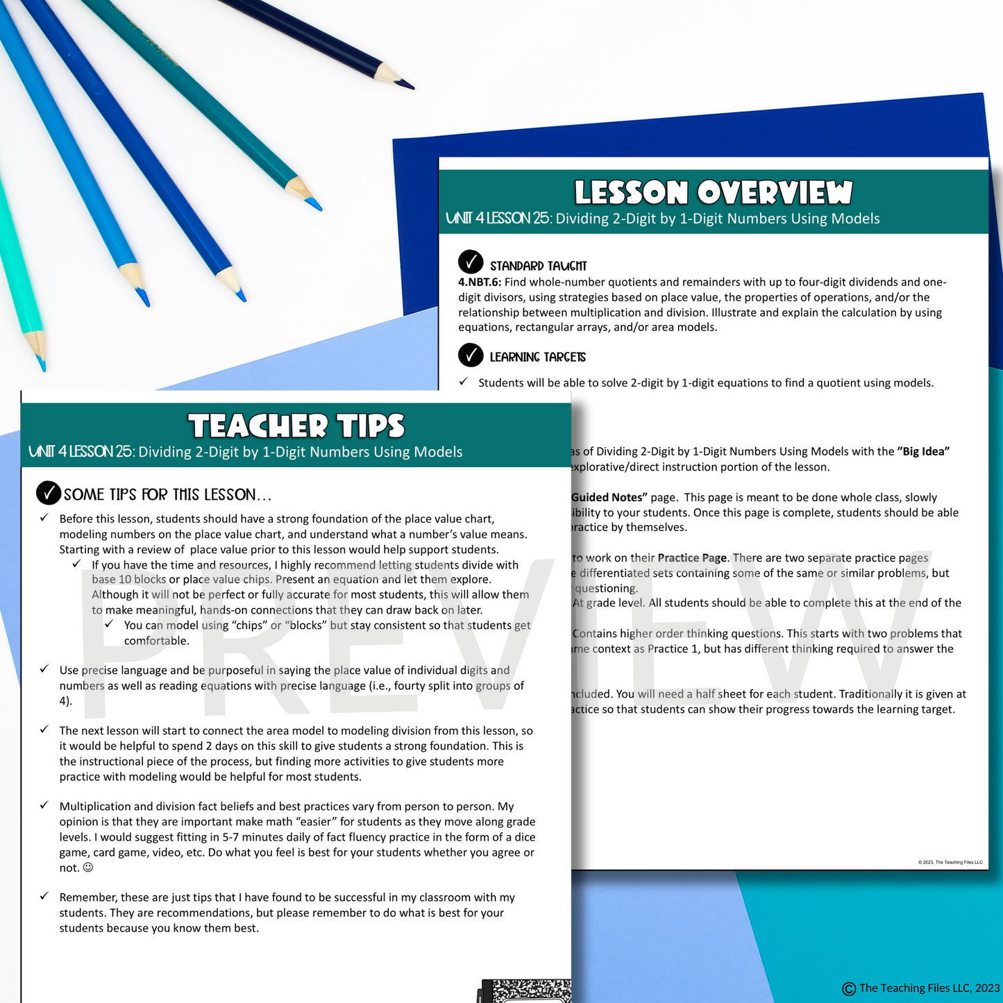 Modeling 2-Digit by 1-Digit Division Guided Notes Lesson 4th Grade Math CCSS-Aligned