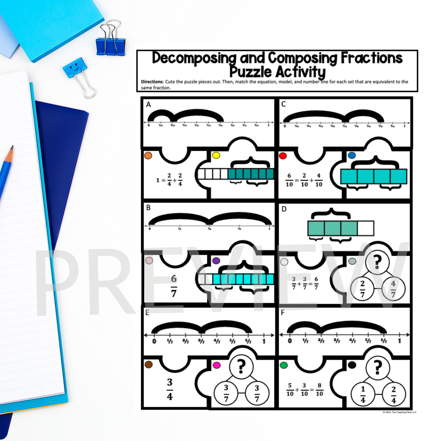 Decomposing and Composing Fractions 4th Grade Math Activity CCSS-Aligned