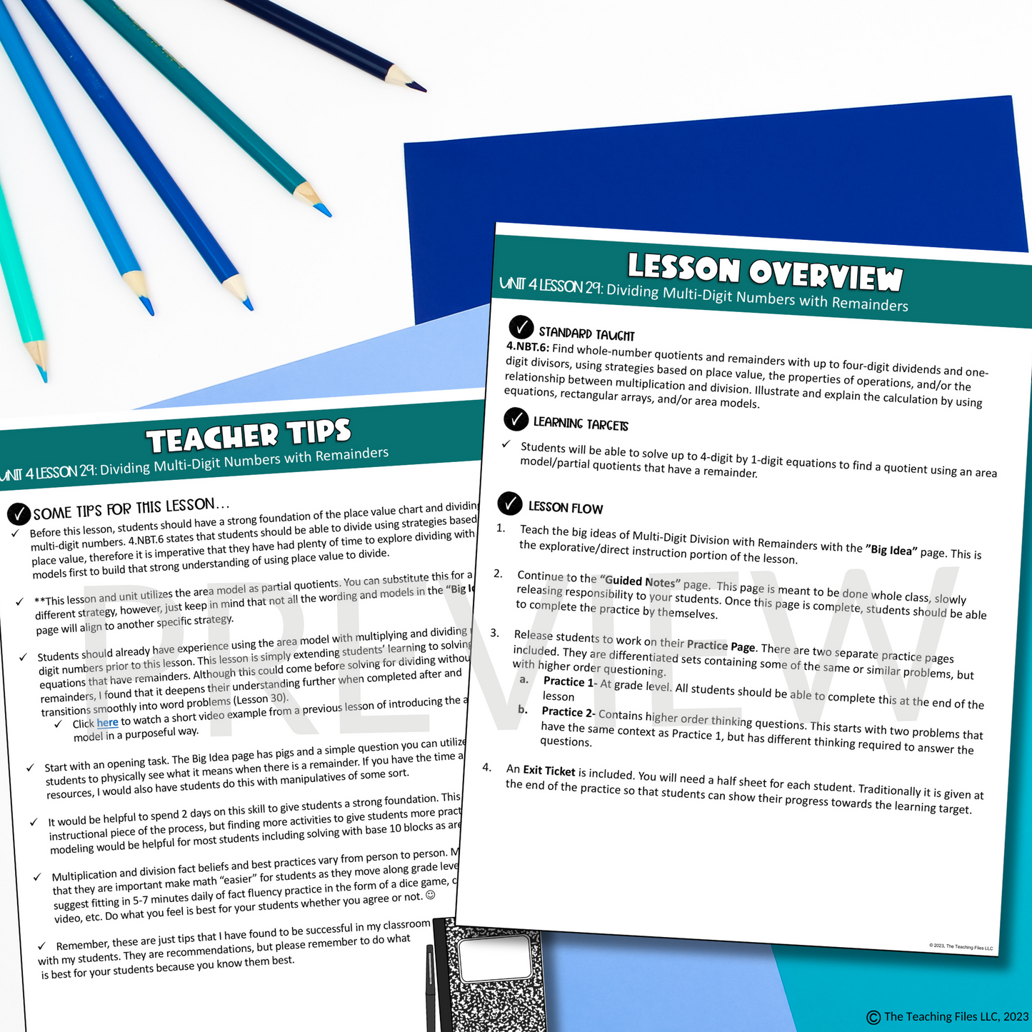 Multi-Digit Division with Remainders Guided Notes Lesson 4th Grade Math CCSS-Aligned