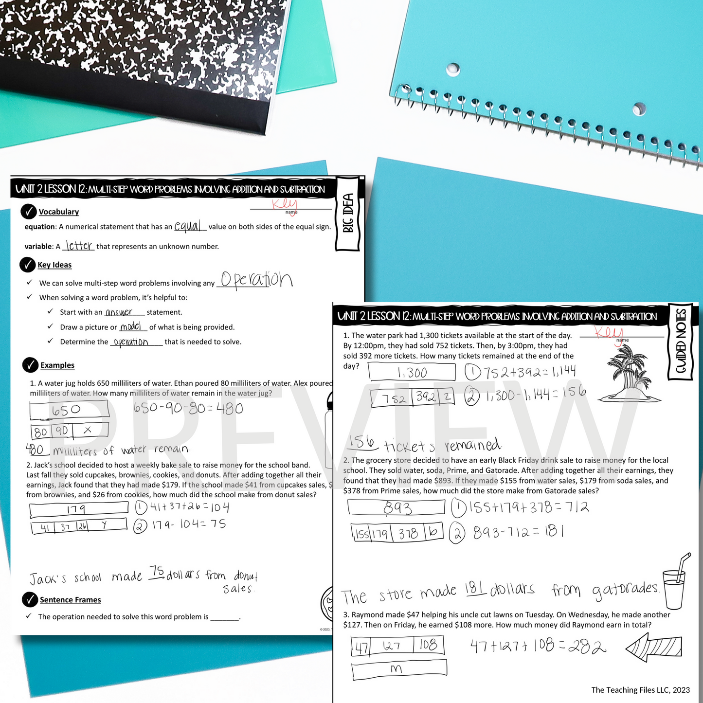 Adding and Subtracting Multi-Step Word Problems 4th Grade Math Guided Notes Lesson CCSS-Aligned