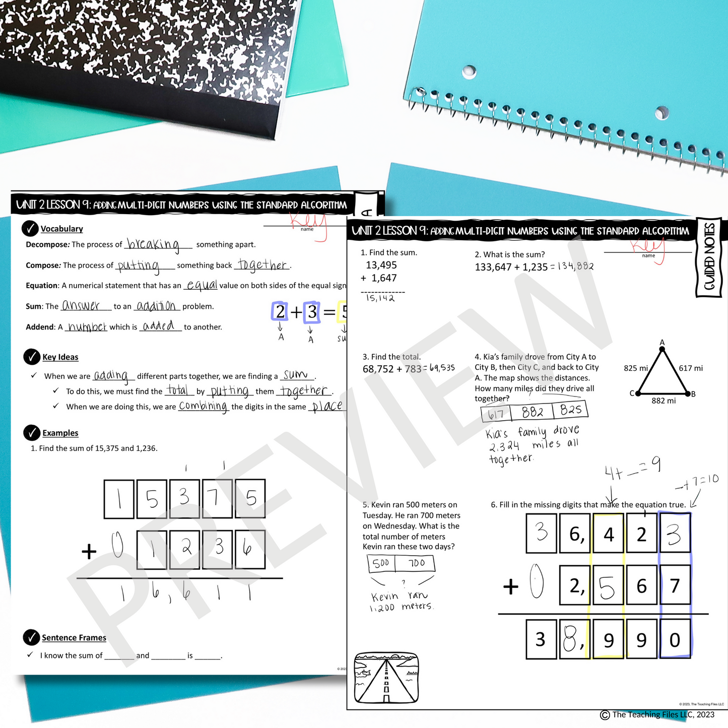 Adding Multi-Digit Numbers Word Problems 4th Grade Math Guided Notes Lesson CCSS-Aligned