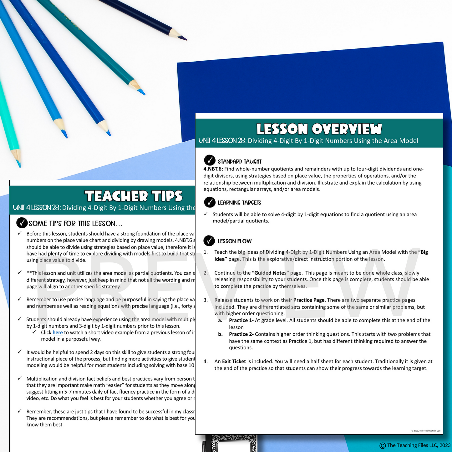 4-Digit by 1-Digit Division Using Area Models 4th Grade Math Guided Notes Lesson CCSS-Aligned