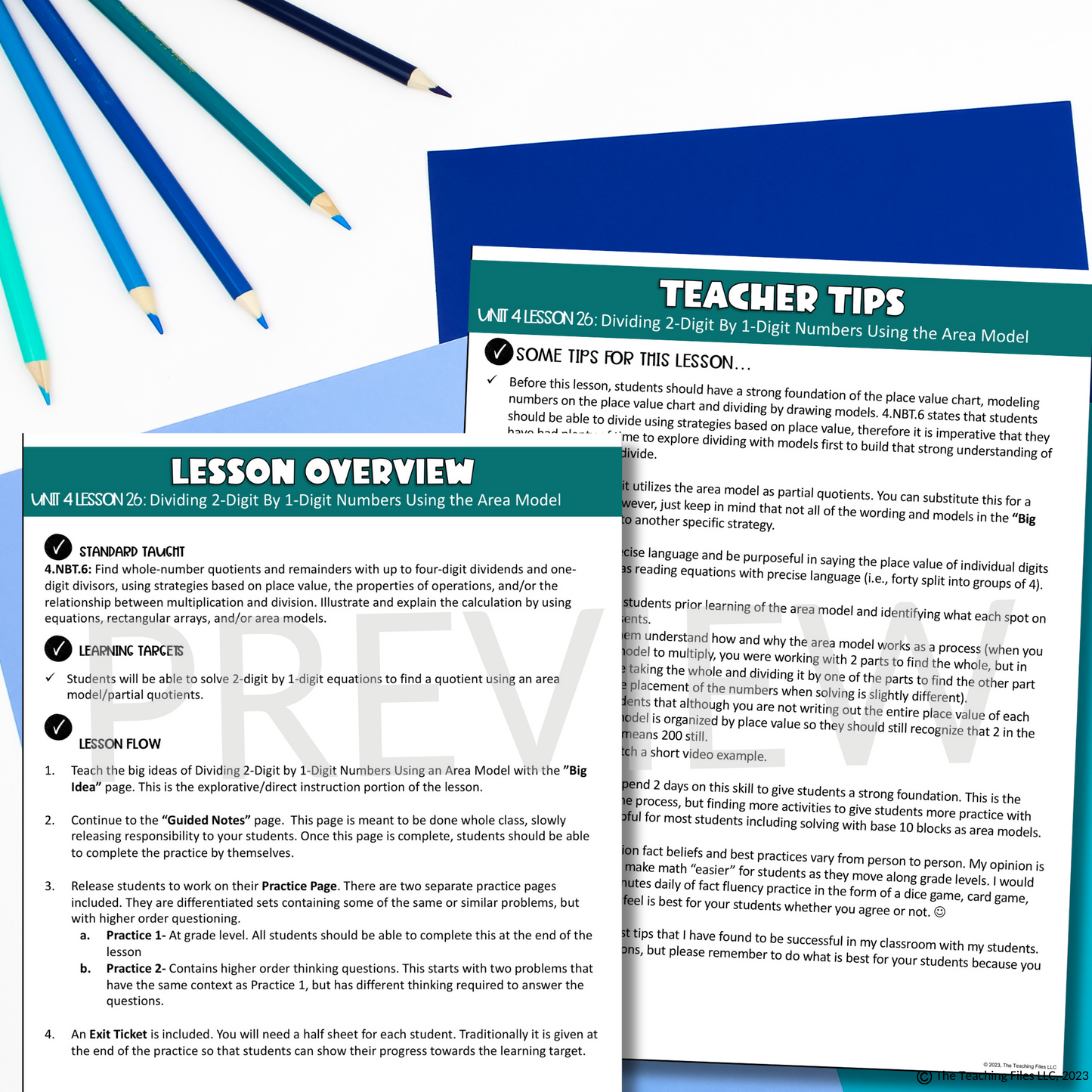 2-Digit by 1-Digit Division Using Area Models Guided Notes Lesson 4th Grade Math CCSS-Aligned