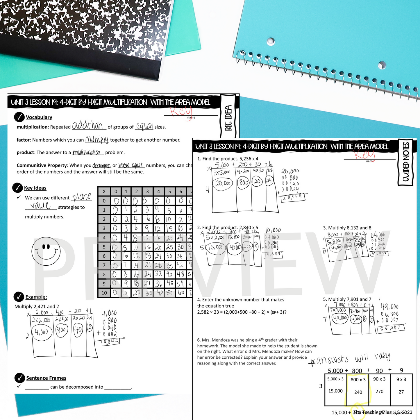 4-Digit by 1-Digit Multiplication | 4th Grade Math Guided Notes Lesson | CCSS-Aligned