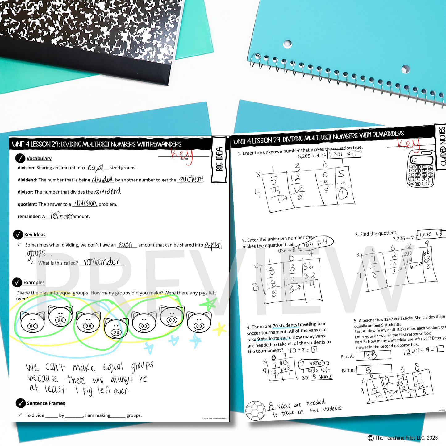 4th Grade Math Division Guided Notes Unit CCSS Aligned