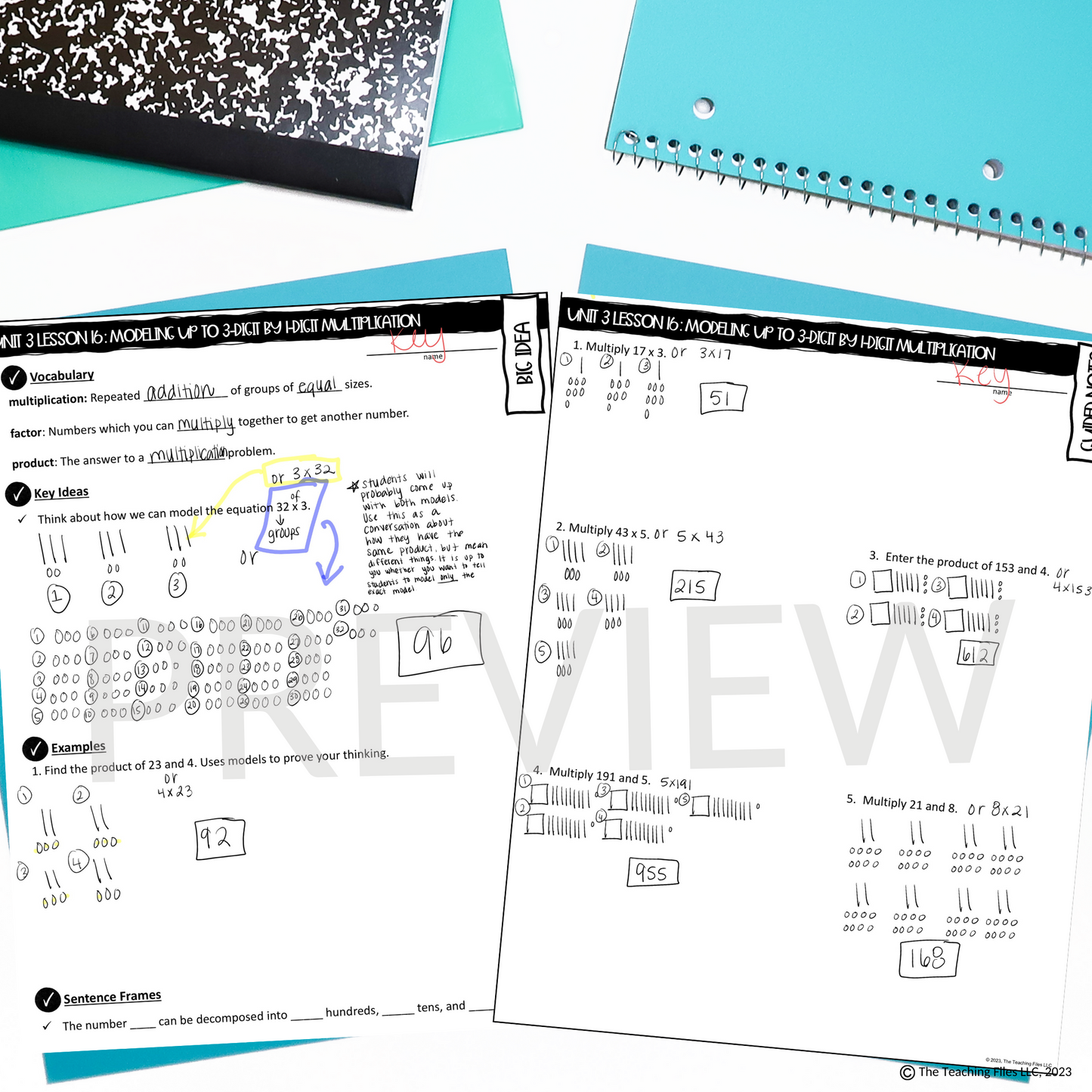 Multiplying Using Models Guided Notes Lesson 4th Grade Math CCSS-Aligned