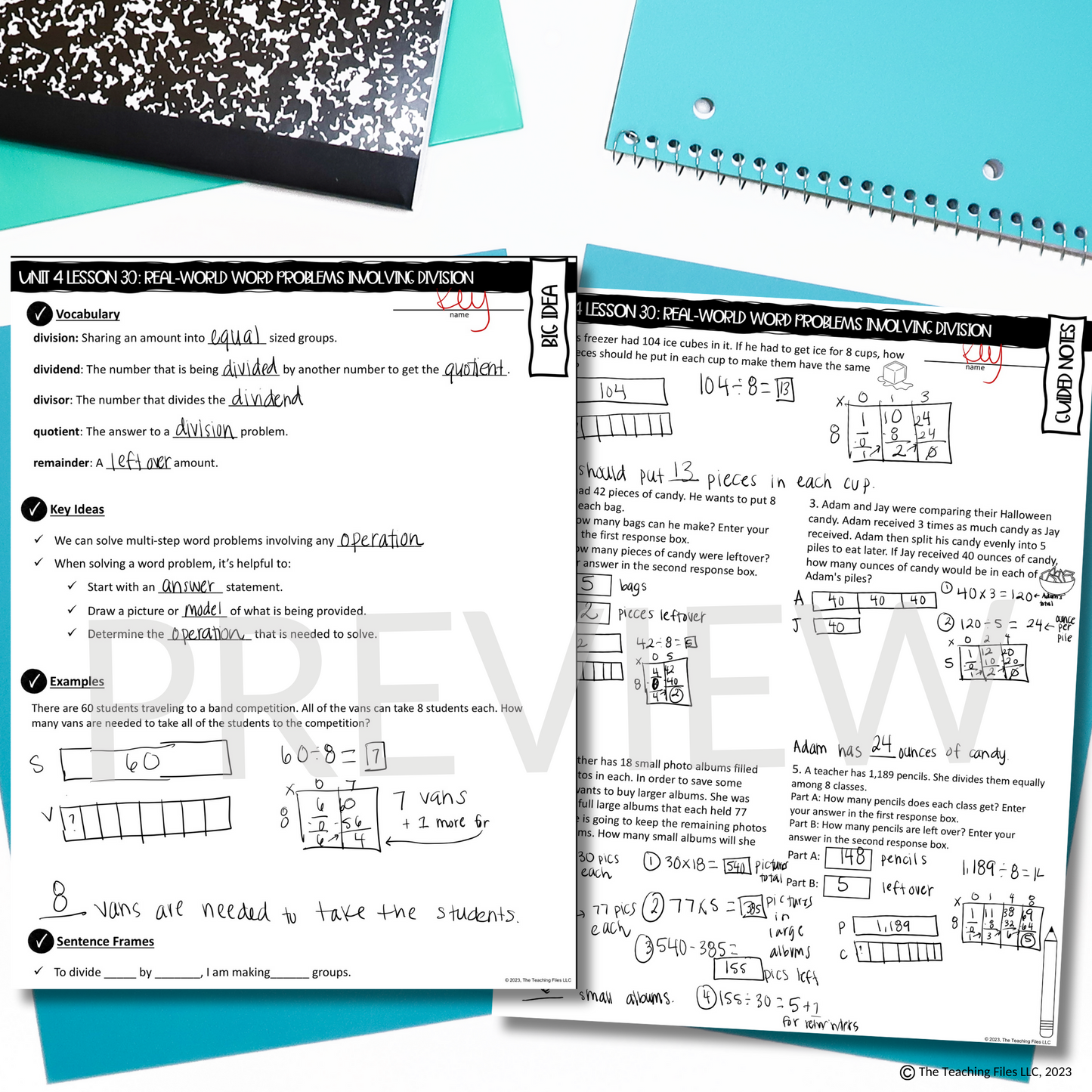 Division Word Problems 4th Grade Math Guided Notes Lesson  CCSS-Aligned