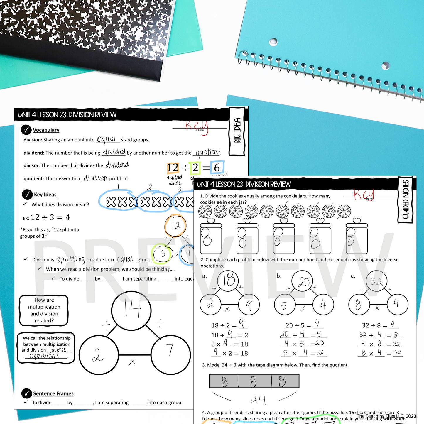 Division Review from 3rd Grade 4th Grade Math Guided Notes Lesson CCSS-Aligned