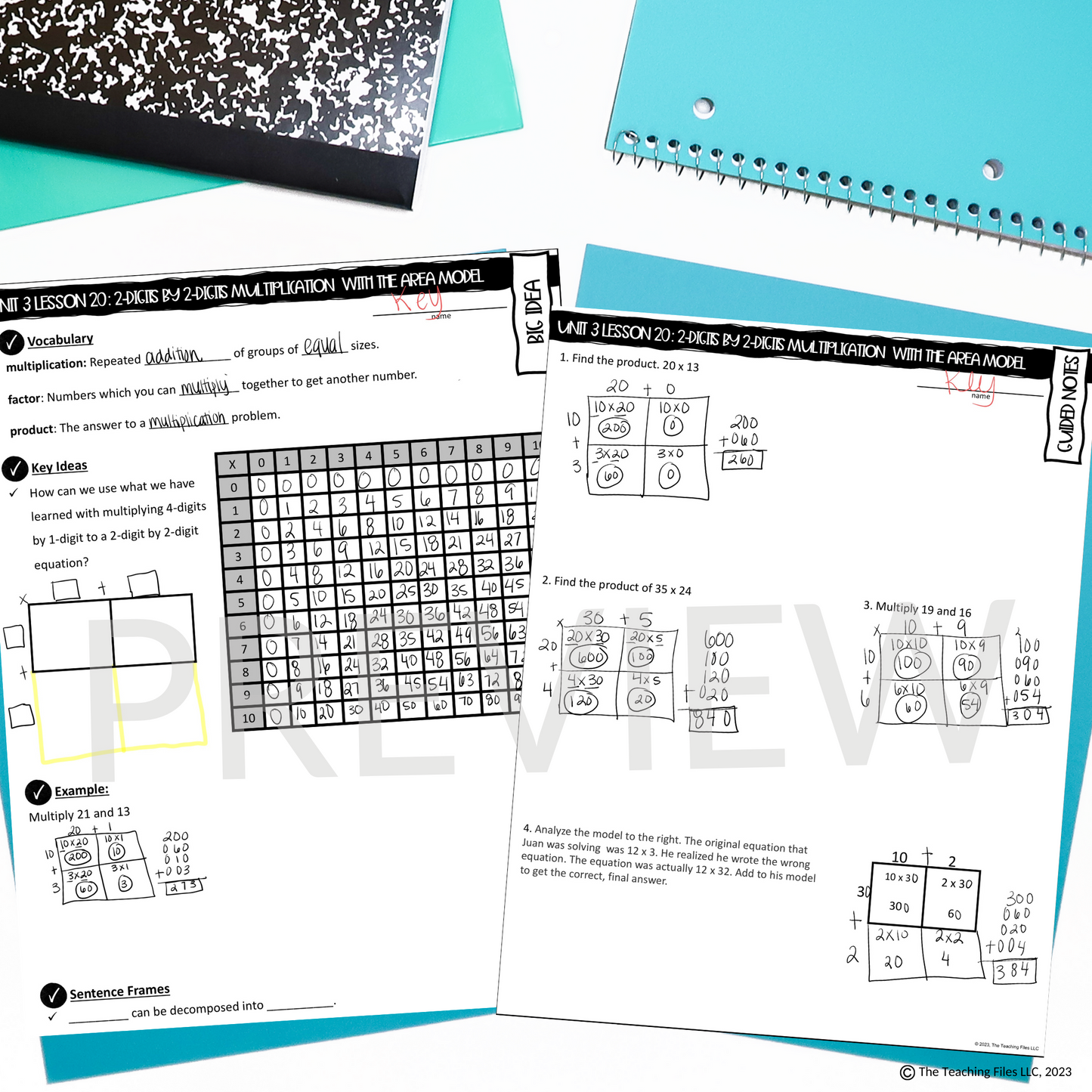 2-Digit by 2-Digit Multiplication 4th Grade Math Guided Notes Lesson CCSS-Aligned