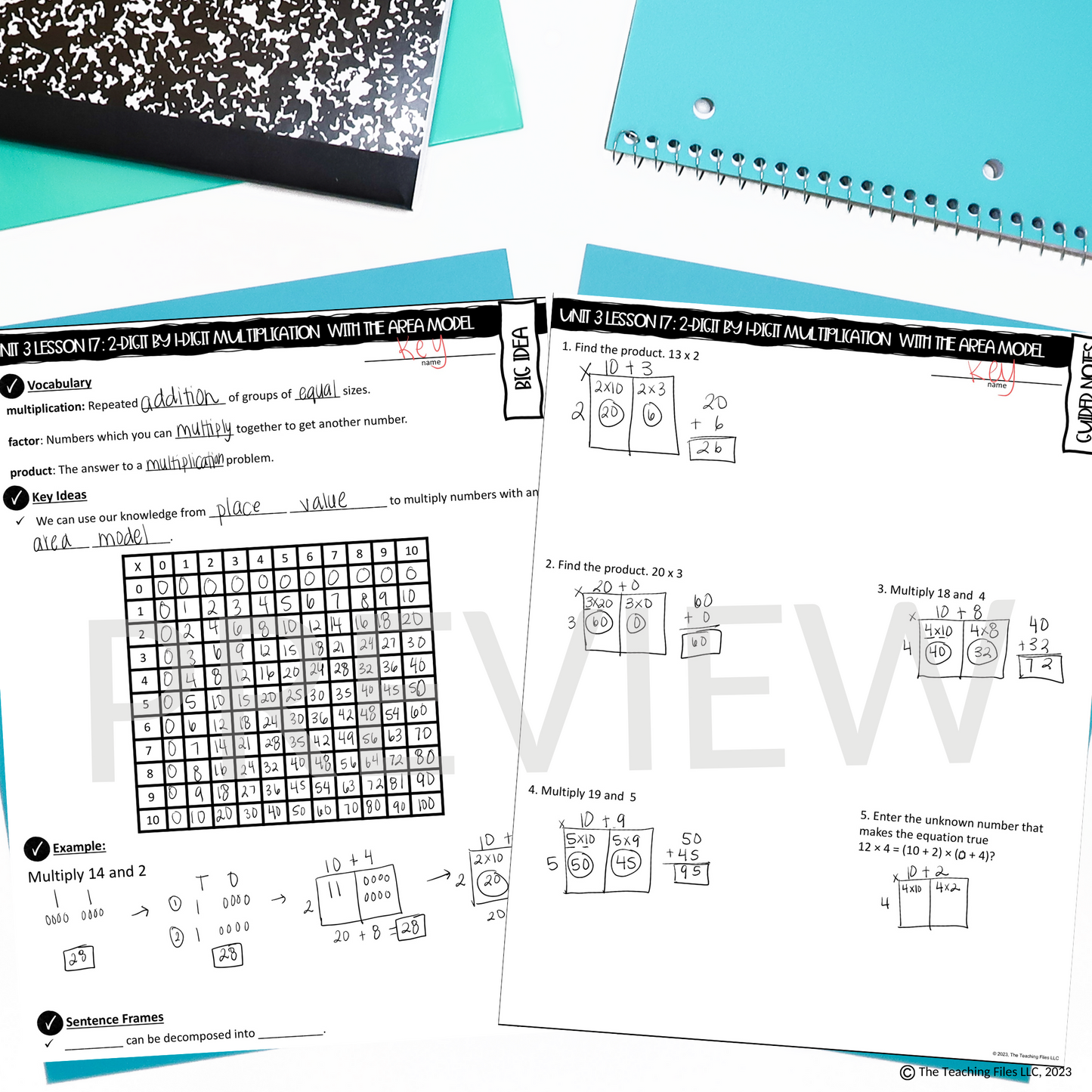 2-Digit by 1-Digit Multiplication Guided Notes Lesson 4th Grade Math CCSS-Aligned