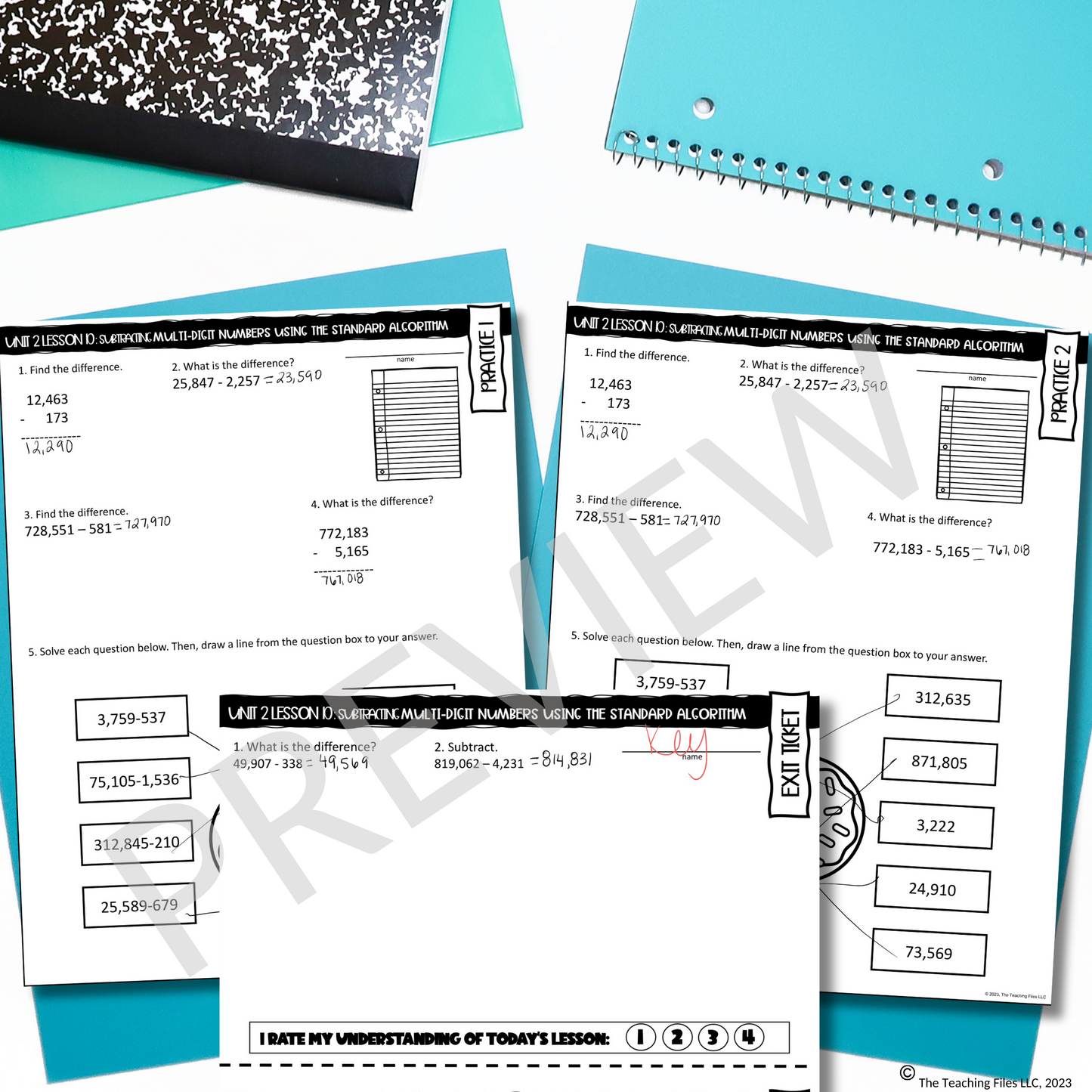 Subtracting Multi-Digit Numbers Guided Notes Lesson 4th Grade Math CCSS-Aligned