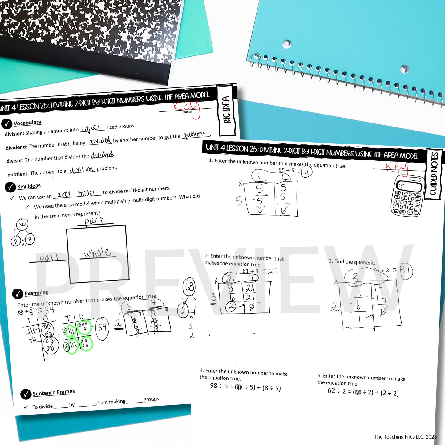 2-Digit by 1-Digit Division Using Area Models | 4th Grade Math Guided Notes Lesson | CCSS-Aligned