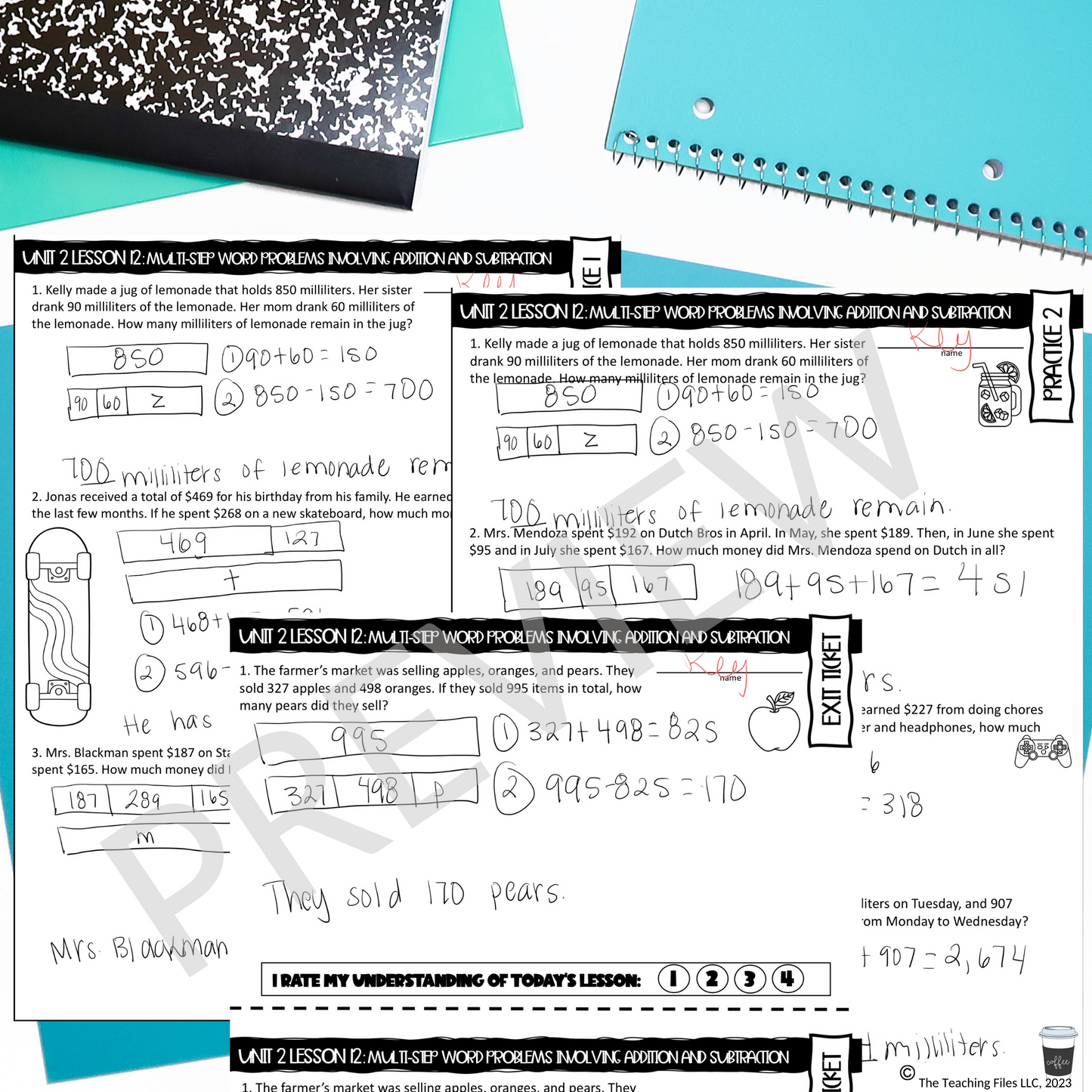 Adding and Subtracting Multi-Step Word Problems 4th Grade Math Guided Notes Lesson CCSS-Aligned