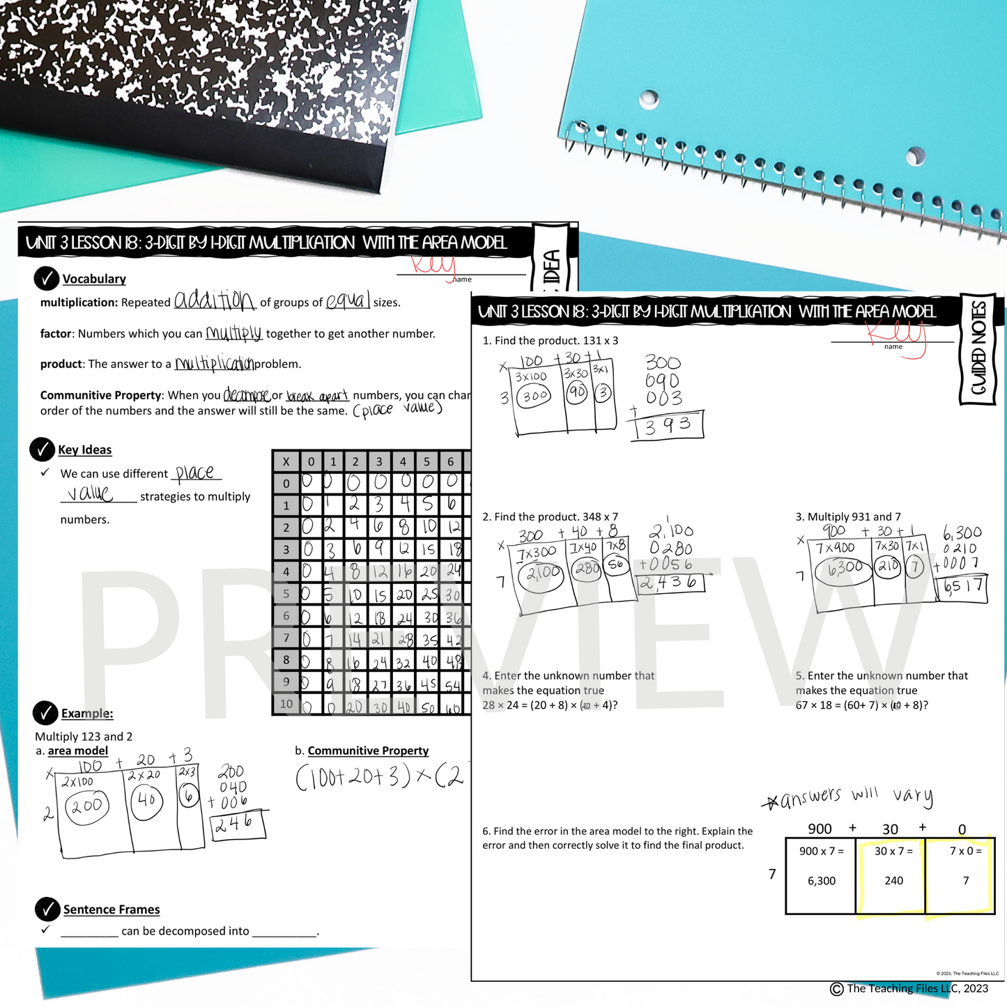 3-Digit by 1-Digit Multiplication | 4th Grade Math Guided Notes Lesson | CCSS-Aligned