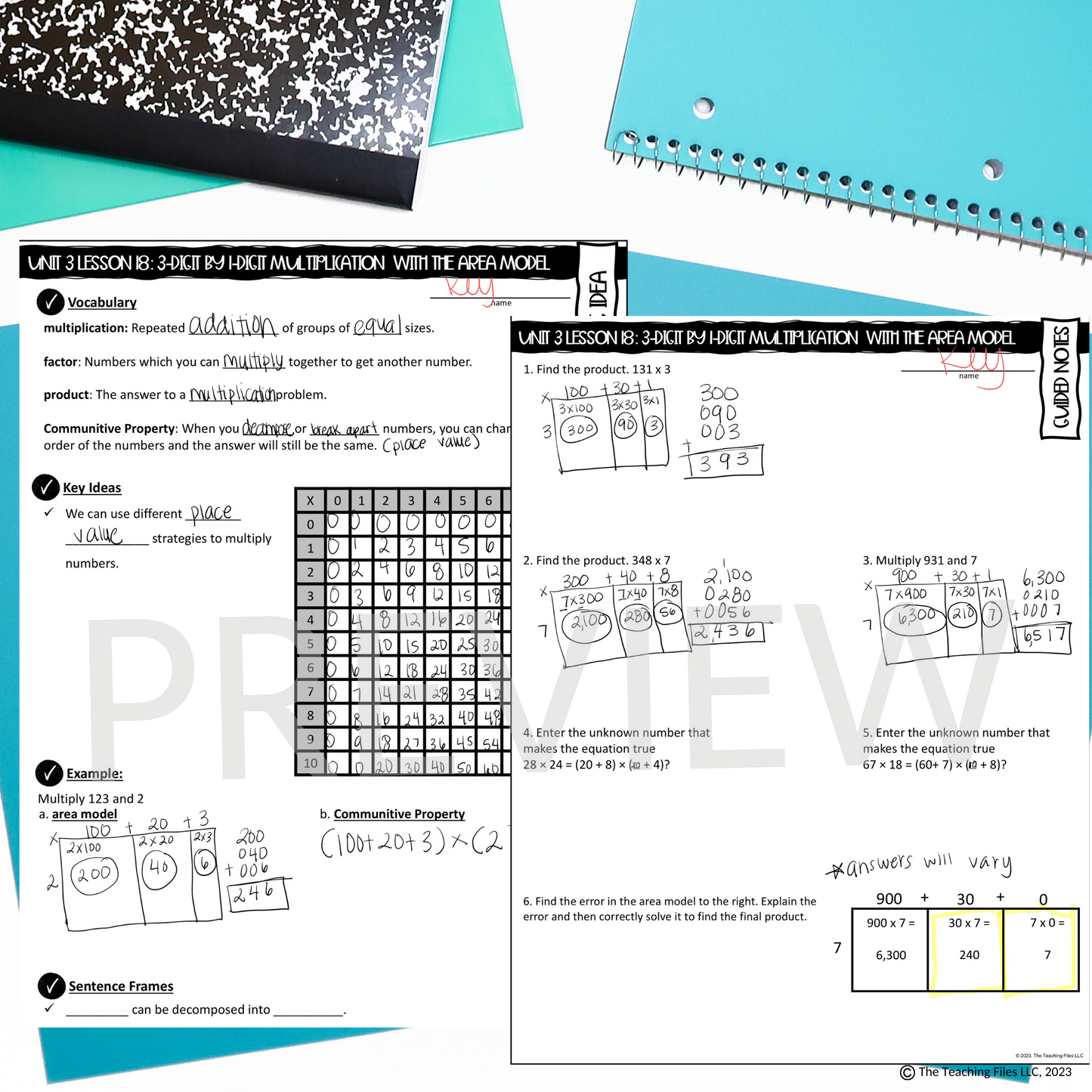 3-Digit by 1-Digit Multiplication 4th Grade Math Guided Notes Lesson CCSS-Aligned