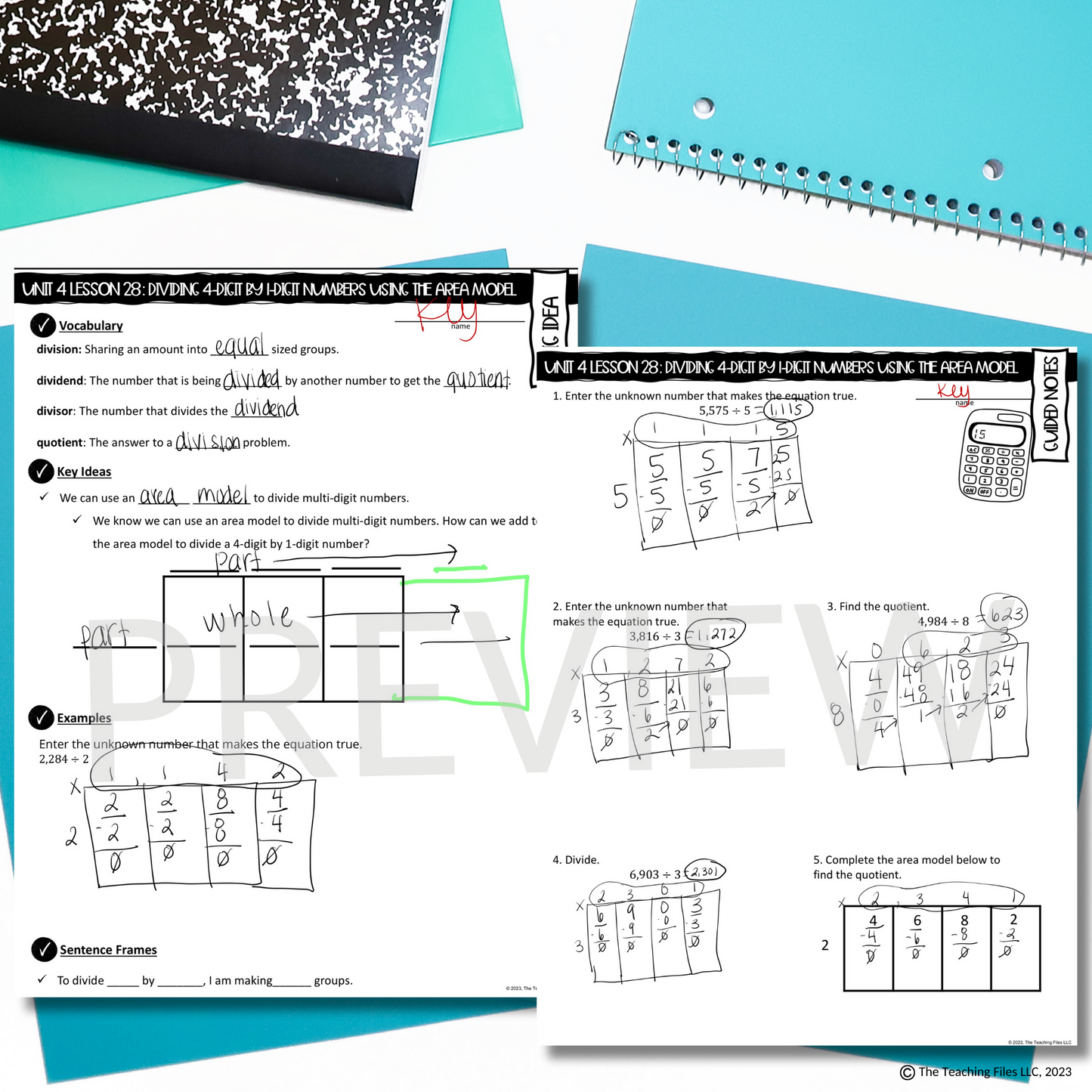 4-Digit by 1-Digit Division Using Area Models | 4th Grade Math Guided Notes Lesson | CCSS-Aligned