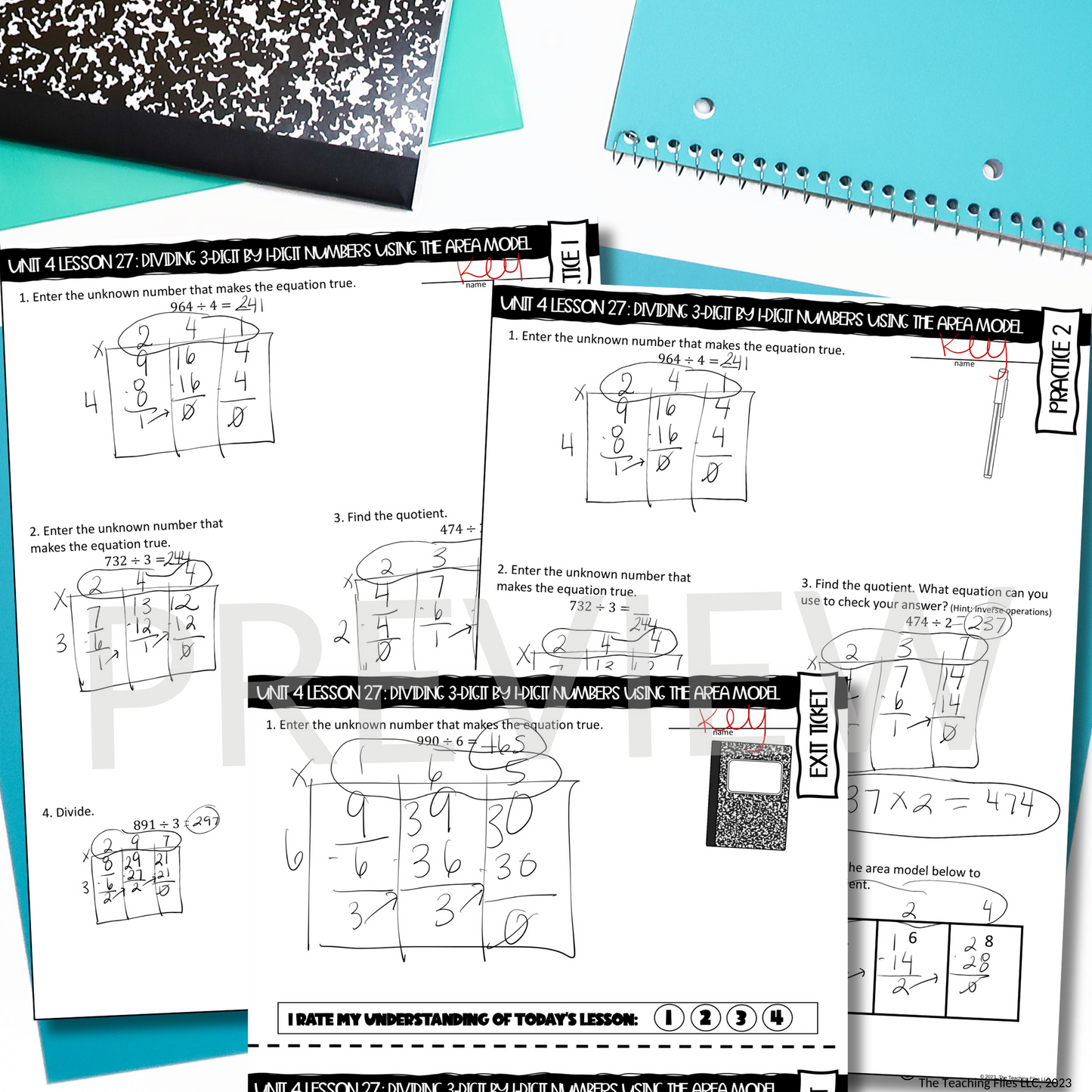 3-Digit by 1-Digit Division Using Area Models | 4th Grade Math Guided Notes Lesson | CCSS-Aligned