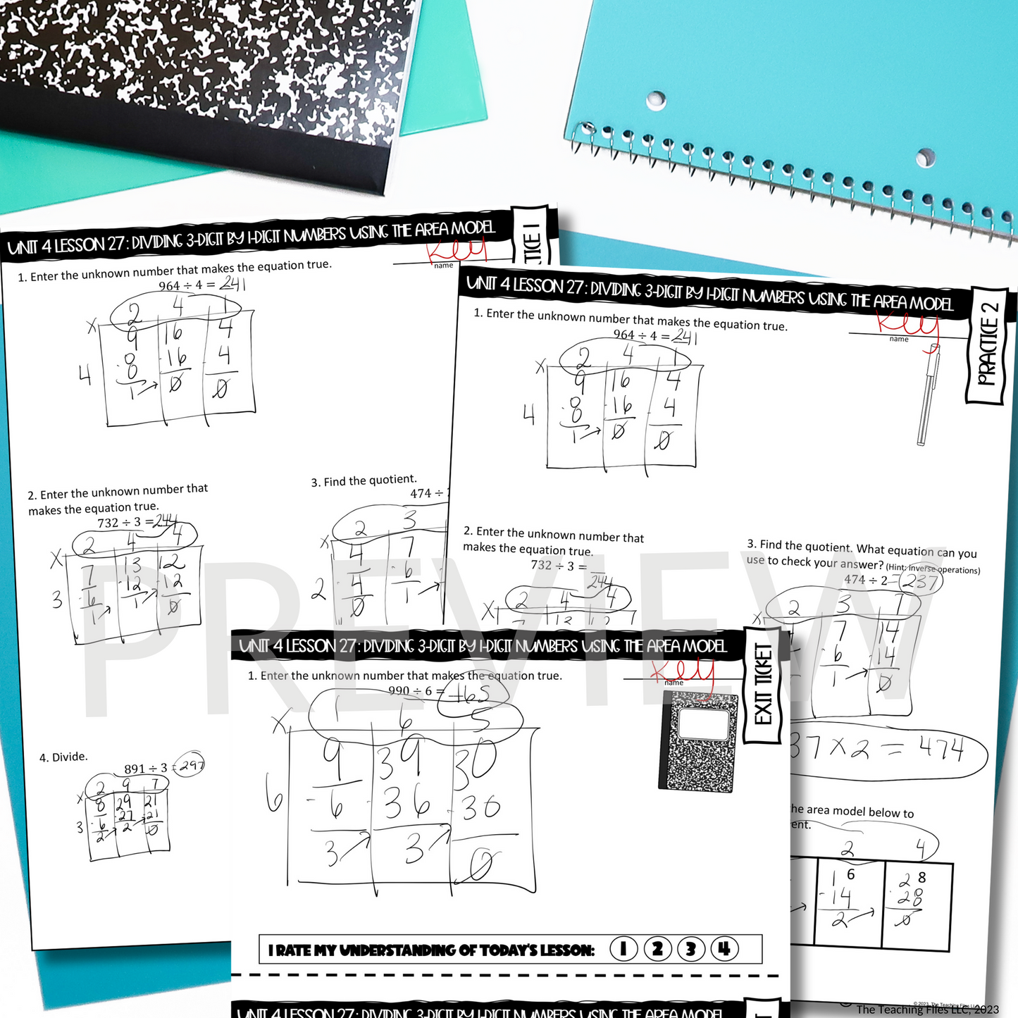 3-Digit by 1-Digit Division Using Area Models 4th Grade Math Guided Notes Lesson CCSS-Aligned