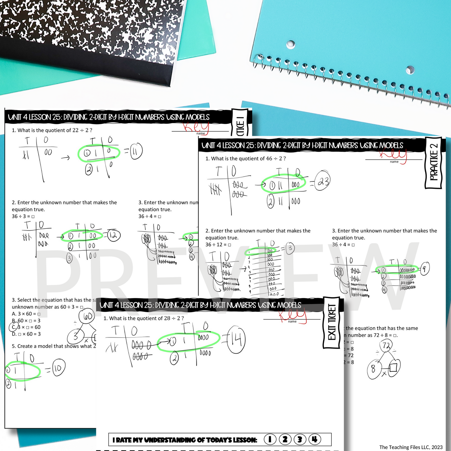 Modeling 2-Digit by 1-Digit Division Guided Notes Lesson 4th Grade Math CCSS-Aligned