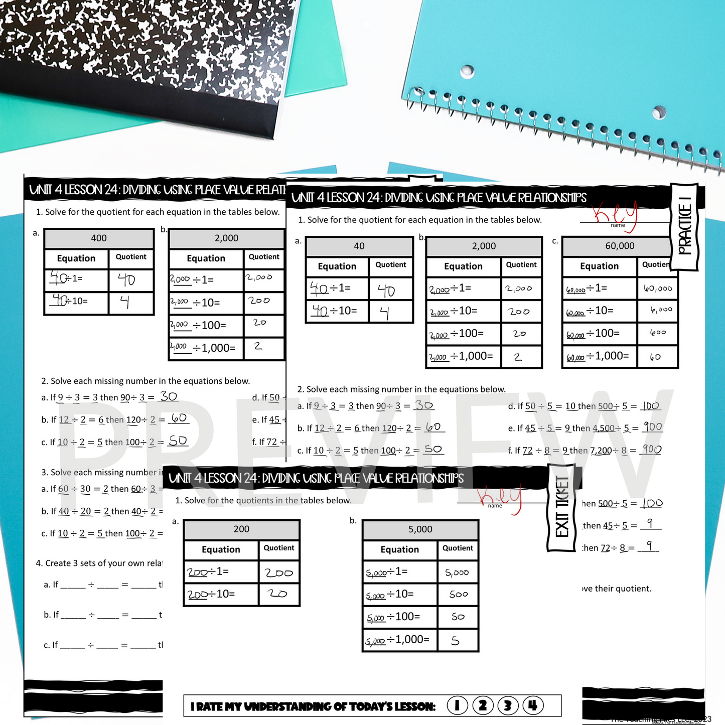 Dividing by 1 10 100 and 1000 4th Grade Math Guided Notes Lesson CCSS-Aligned