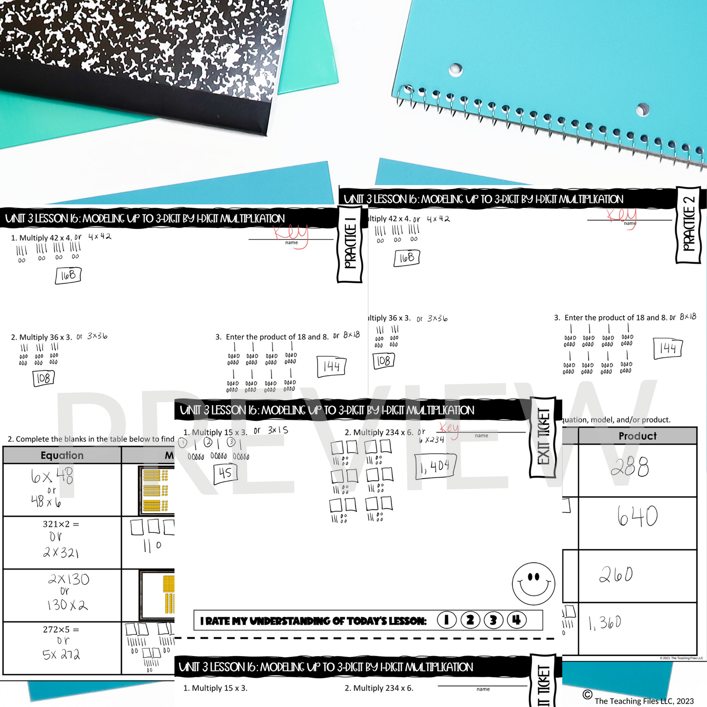 Multiplying Using Models Guided Notes Lesson 4th Grade Math CCSS-Aligned