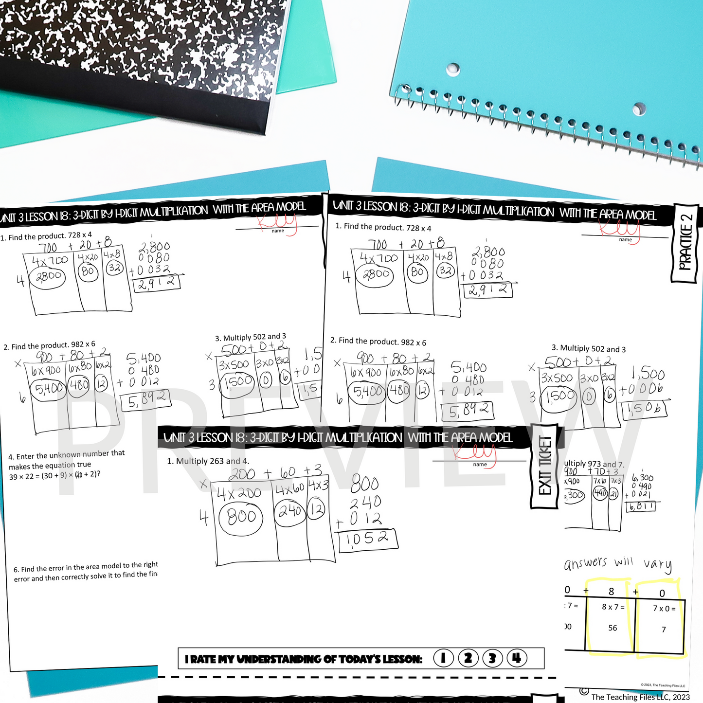 3-Digit by 1-Digit Multiplication 4th Grade Math Guided Notes Lesson CCSS-Aligned