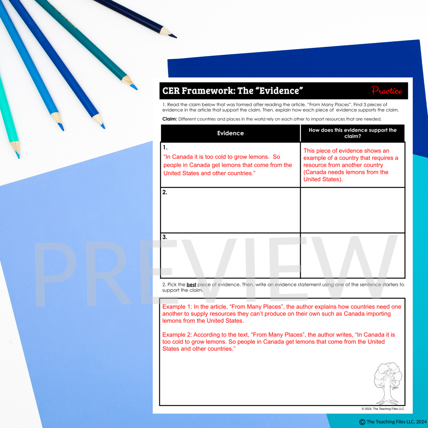 CER Framework Evidence Guided Notes