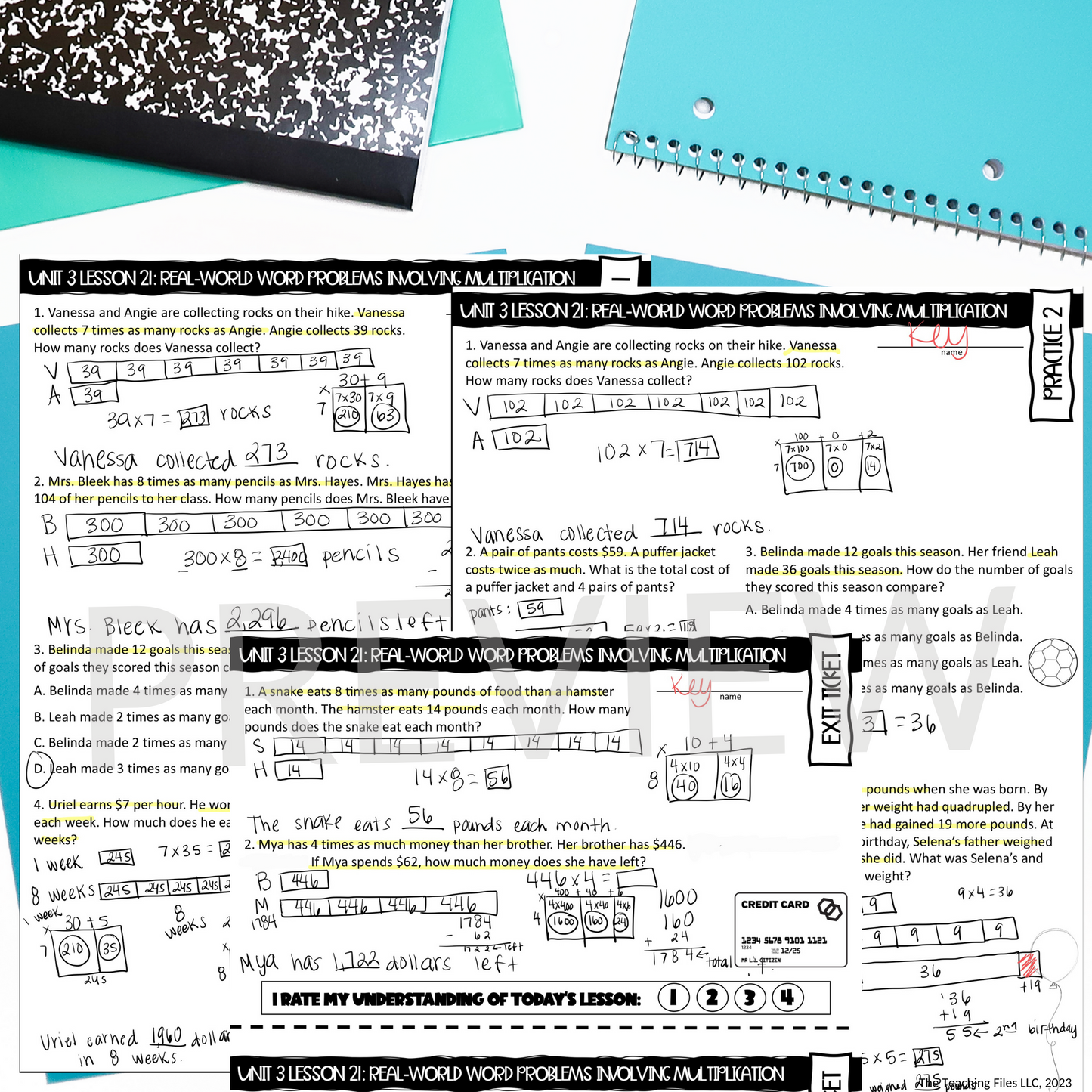 Real-World Multiplication Word Problems Guided Notes Lesson 4th Grade Math CCSS-Aligned